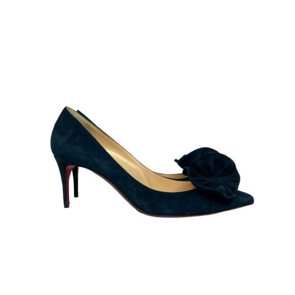CHRISTIAN LOUBOUTIN • SUEDE FLOWER POINTED TOE HEELS W/ DUST BAG - Picture 3 of 7